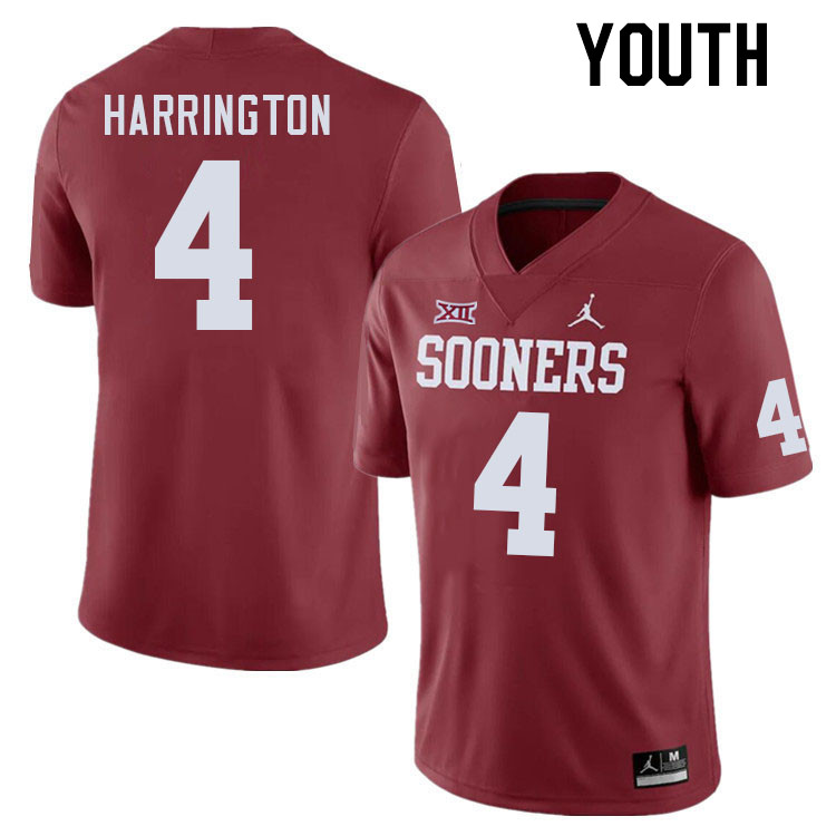 Youth #4 Justin Harrington Oklahoma Sooners College Football Jerseys Stitched Sale-Crimson